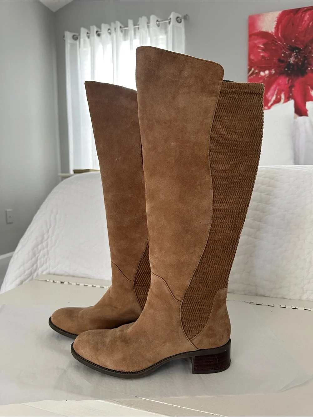 me too Tall Suede Over-the-Knee Boots in Tan Brown